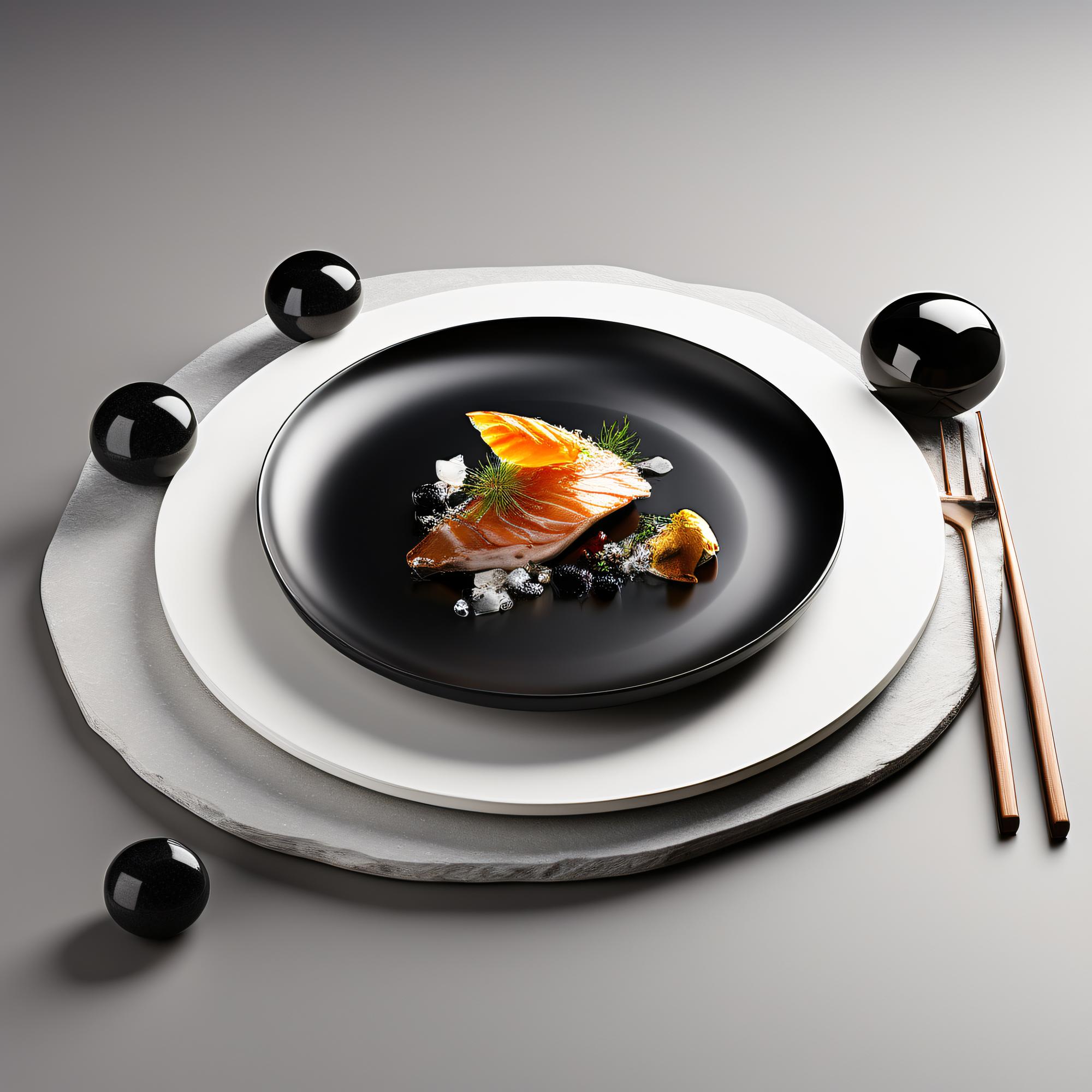  plated modern entree on dark plate